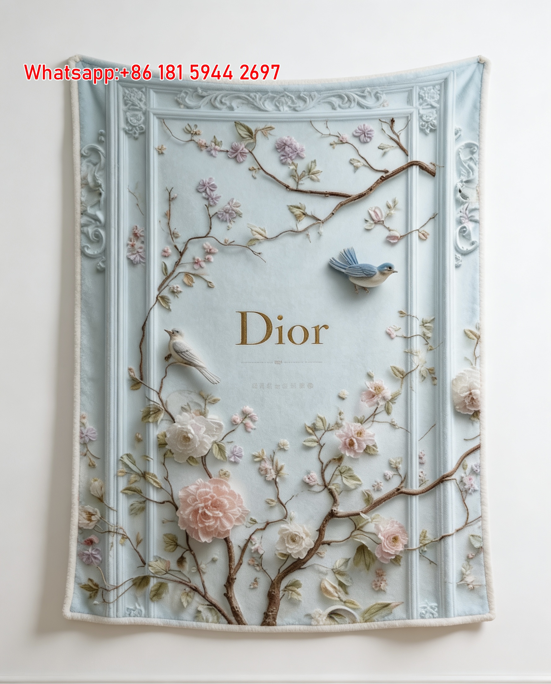Dior Floral Bird Flannel Sofa Throw Blanket D020
